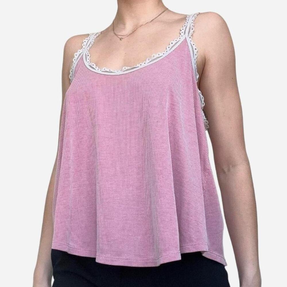 Victorias secret lacy pink ribbed tank top